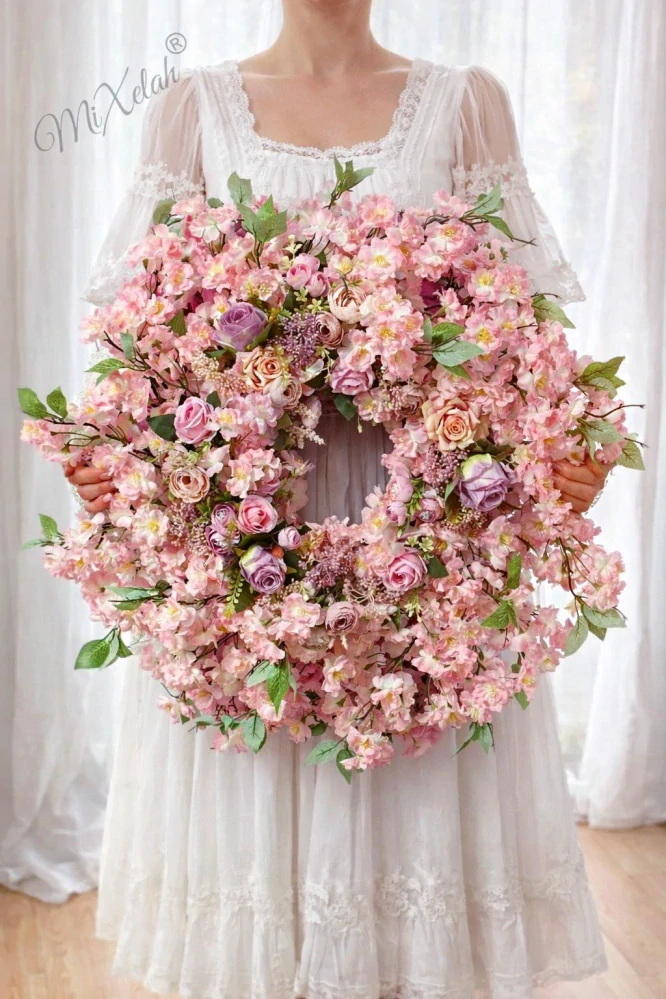XXL sakura veniec ružový 70cm